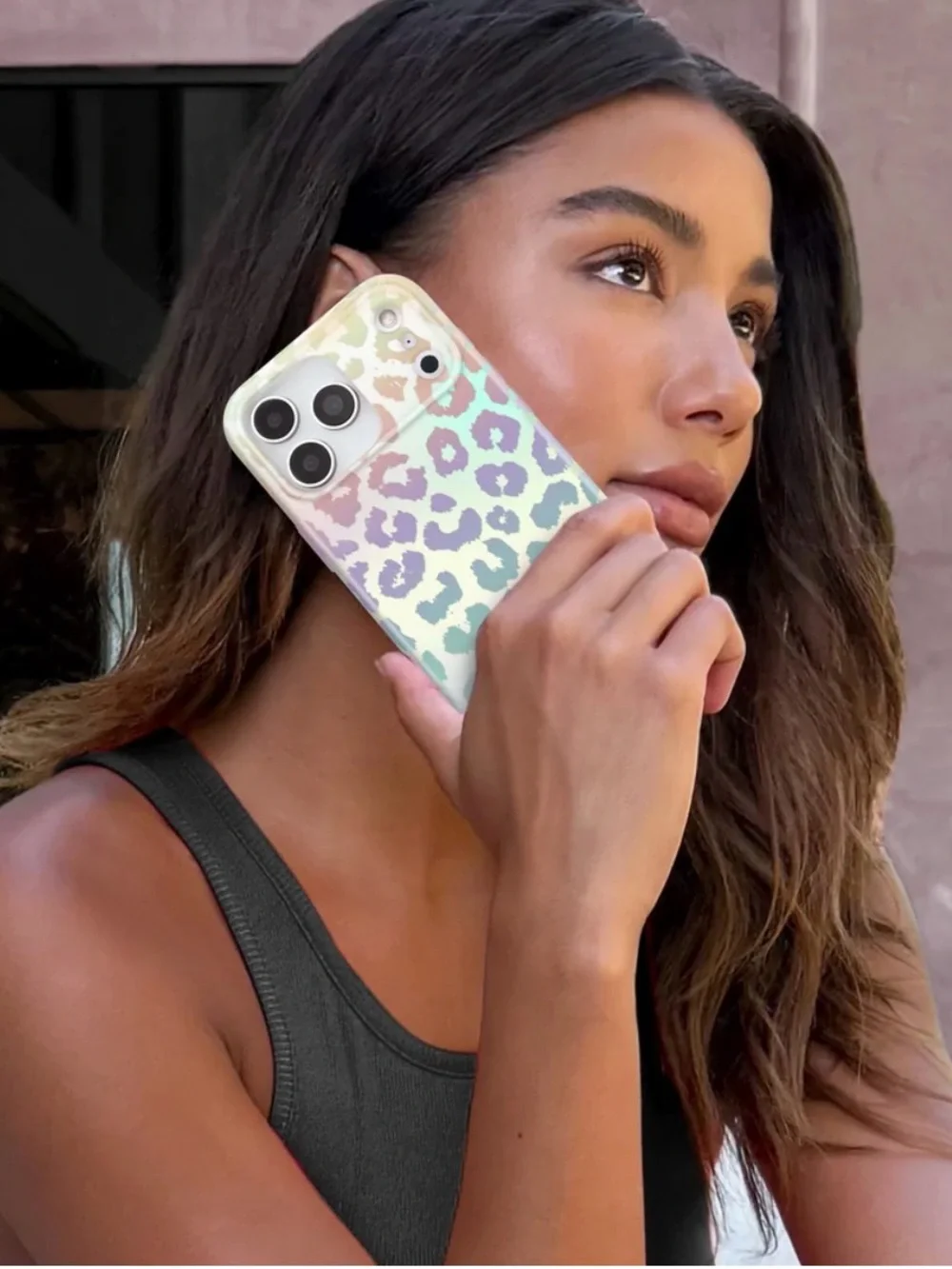 Velvet Caviar Holographic Leopard MagSafe Case in Iridescent Pastel